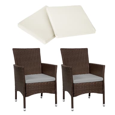 2 polyrattan havestole + hynder med 2 sæt betræk - sort/brun