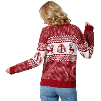 Julesweater Winterwonderland rød-hvid til kvinder - XL