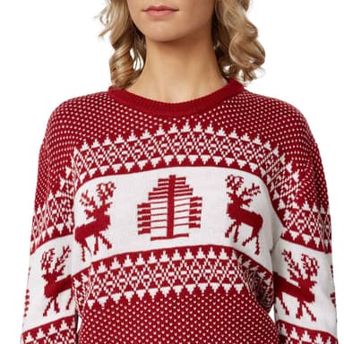 Julesweater Winterwonderland rød-hvid til kvinder - XL