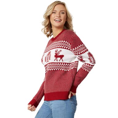 Julesweater Winterwonderland rød-hvid til kvinder - XL