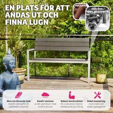 Havebænk Line 128x59x88cm - lysegrå/hvid