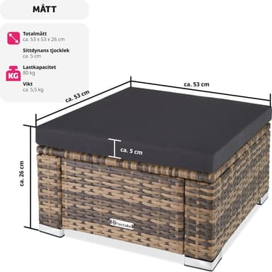 Polyrattan puf med hynde - natur