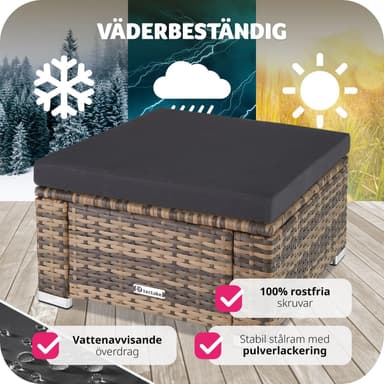 Polyrattan puf med hynde - natur