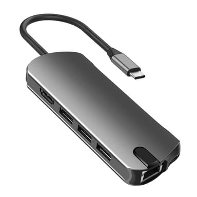 8-i-1 USB-C Hub med USB 3.0, HDMI, RJ45, SD/TF-kortslot, 100W PD-opladning