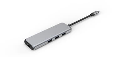 NÖRDIC 1 til 8 USB-C-dockingstation dobbelt HDMI 4K 60Hz, 1xUSB-C PD87W 3xUSB-A 3.1 1xSD Micro SD-kortlæserplads grå dobbelt HDMI USB C-adapter