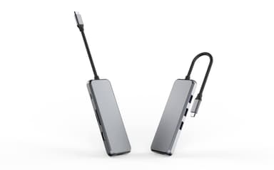 NÖRDIC 1 til 8 USB-C-dockingstation dobbelt HDMI 4K 60Hz, 1xUSB-C PD87W 3xUSB-A 3.1 1xSD Micro SD-kortlæserplads grå dobbelt HDMI USB C-adapter