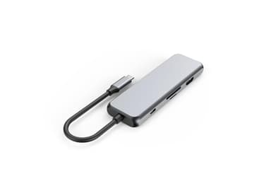 NÖRDIC 1 til 8 USB-C-dockingstation dobbelt HDMI 4K 60Hz, 1xUSB-C PD87W 3xUSB-A 3.1 1xSD Micro SD-kortlæserplads grå dobbelt HDMI USB C-adapter