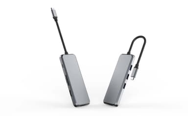 NÖRDIC 1 til 8 USB-C-dockingstation dobbelt HDMI 4K 60Hz, 1xUSB-C PD87W 3xUSB-A 3.1 1xSD Micro SD-kortlæserplads grå dobbelt HDMI USB C-adapter