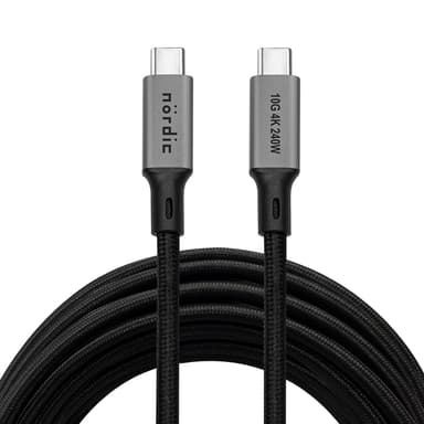 NÖRDIC 7m USB 3.2 Gen 2 USB-C til C nylonflettet kabel PD3.1 240W 20G 4K60Hz sort