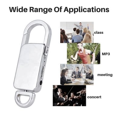 Stemmeoptager mini-diktafon med nøglering 32 GB Sølv