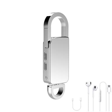 Stemmeoptager mini-diktafon med nøglering 32 GB Sølv