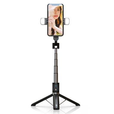Stativ selfie stick udtrækkeligt mobiltelefonstativ med trådløs Bluetooth fjernbetjening Sort