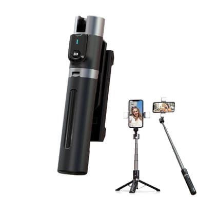Stativ selfie stick udtrækkeligt mobiltelefonstativ med trådløs Bluetooth fjernbetjening Sort