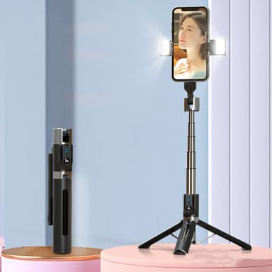 Stativ selfie stick udtrækkeligt mobiltelefonstativ med trådløs Bluetooth fjernbetjening Sort