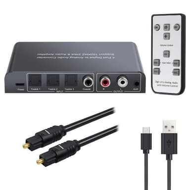 NÖRDIC Digital til analog audio konverter 3x optisk SPDIF og 1x Coaxial Toslink til analog L / R med fjernbetjening DAC D / A-konverter konverter