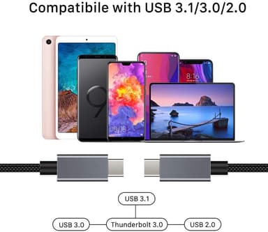 NÖRDIC Thunderbolt 3 USB C-kabel 2m 40Gbps 100W Strømforsyning 5K 60Hz dobbelt 4K 60Hz UHD sort
