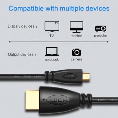 NÖRDIC HDMI til Mini HDMI-kabel 2m High Speed ​​HDMI med Ethernet type A til type C han til mandlige sort