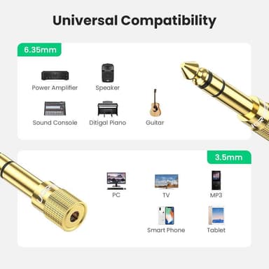 NÖRDIC 3,5 mm til 6,3 mm stereo audio adapter hovedtelefon adapter hovedtelefon adapter