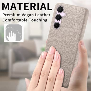 SKALO Samsung A55 5G PU Læder Litchi Cover - Khaki