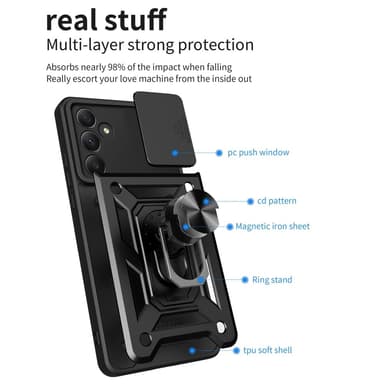 SKALO Samsung A35 5G Armor Hybrid Metal Ring Camera Slider - Blå