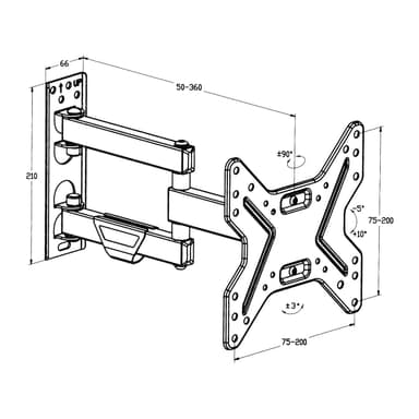 TV-ophæng for 17-42 tommer (43-107 cm.) (Vipbar + Svingbar) - sort