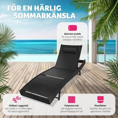 Polyrattan liggestol med nakkepude Delphine - sort