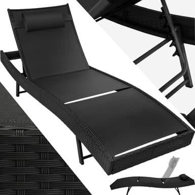 Polyrattan liggestol med nakkepude Delphine - sort