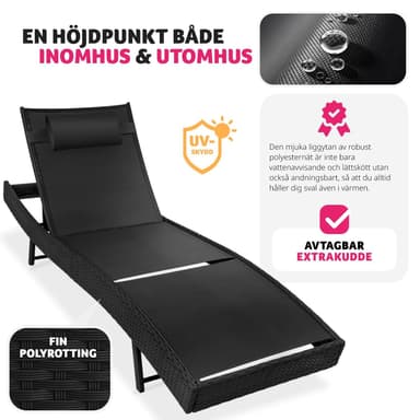 Polyrattan liggestol med nakkepude Delphine - sort