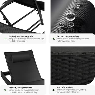 Polyrattan liggestol med nakkepude Delphine - sort