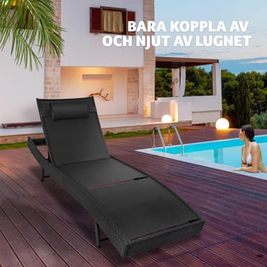 Polyrattan liggestol med nakkepude Delphine - sort