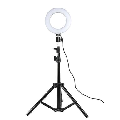 Roterbar selfie på stativ med LED-lys, 25 cm - sort