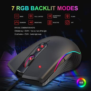 Kablet gaming tastatur mus sæt, RGB baggrundsbelyst, responsiv blå switch