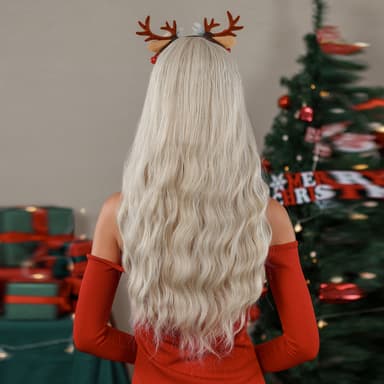 Julebølget langt krøllet hår med pandehår hår parykker Hvid