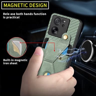 SKALO Xiaomi 13T/13T Pro Carbon Fiber Cover med kortholder - Brun