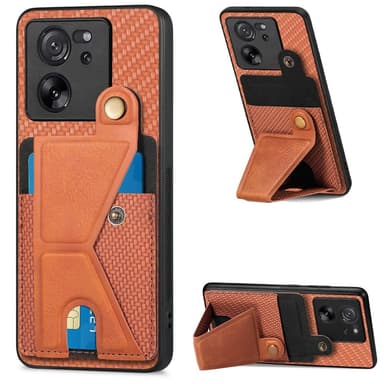 SKALO Xiaomi 13T/13T Pro Carbon Fiber Cover med kortholder - Brun