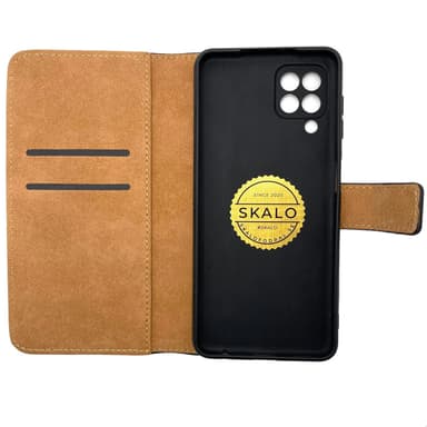 SKALO Samsung A12 Flip Cover m. Pung i Ægte Læder - Sort
