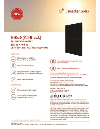 Canadian Solcelle - HiKu6 All Black 395W