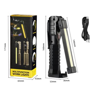 LED arbejdslygter USB genopladelig lommelygte Sort