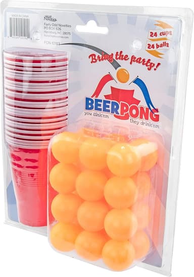 Ølpong / Beer Pong | Sæt med 24 plastikkrus & 24 bordtennisbolde