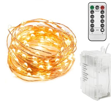 LED Lyskæde med batteriholder og fjernbetjening - Copper