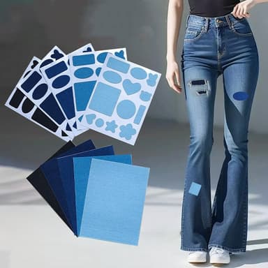 10 styks denimstof til reparationsreparationssæt til jeans/tøj Blå