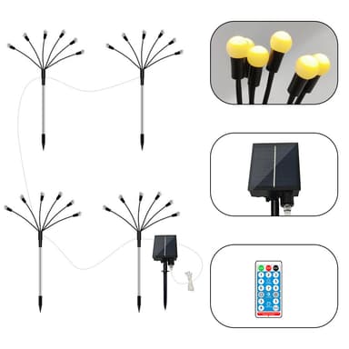 Solcelledrevet havebelysning Firefly med 8 LED-lys 4-pak Varm hvid