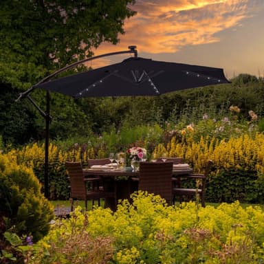 Sort 3m LED Cantilever parasol med almindelig base