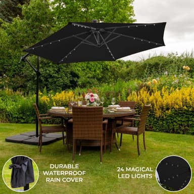 Sort 3m LED Cantilever parasol med almindelig base
