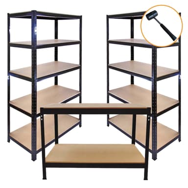 3 x 90 cm T-Rax sort metal reoler og arbejdsbænk