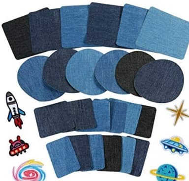 24 stykker denim reparationsmærker med 6 stykker broderede lappesæt