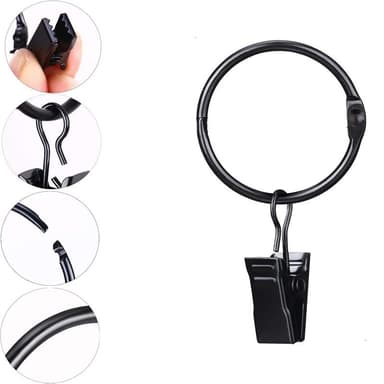 Metal gardinringe med clips gardinophæng 20-pak Sort 38 mm