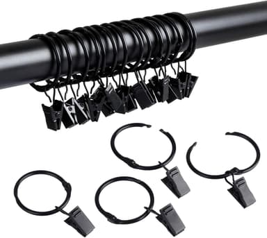 Metal gardinringe med clips gardinophæng 20-pak Sort 38 mm