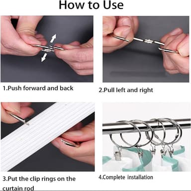Metal gardinringe med clips gardinophæng 20-pak Sort 38 mm