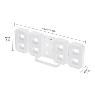 3D LED digitalt vækkeur Hvid